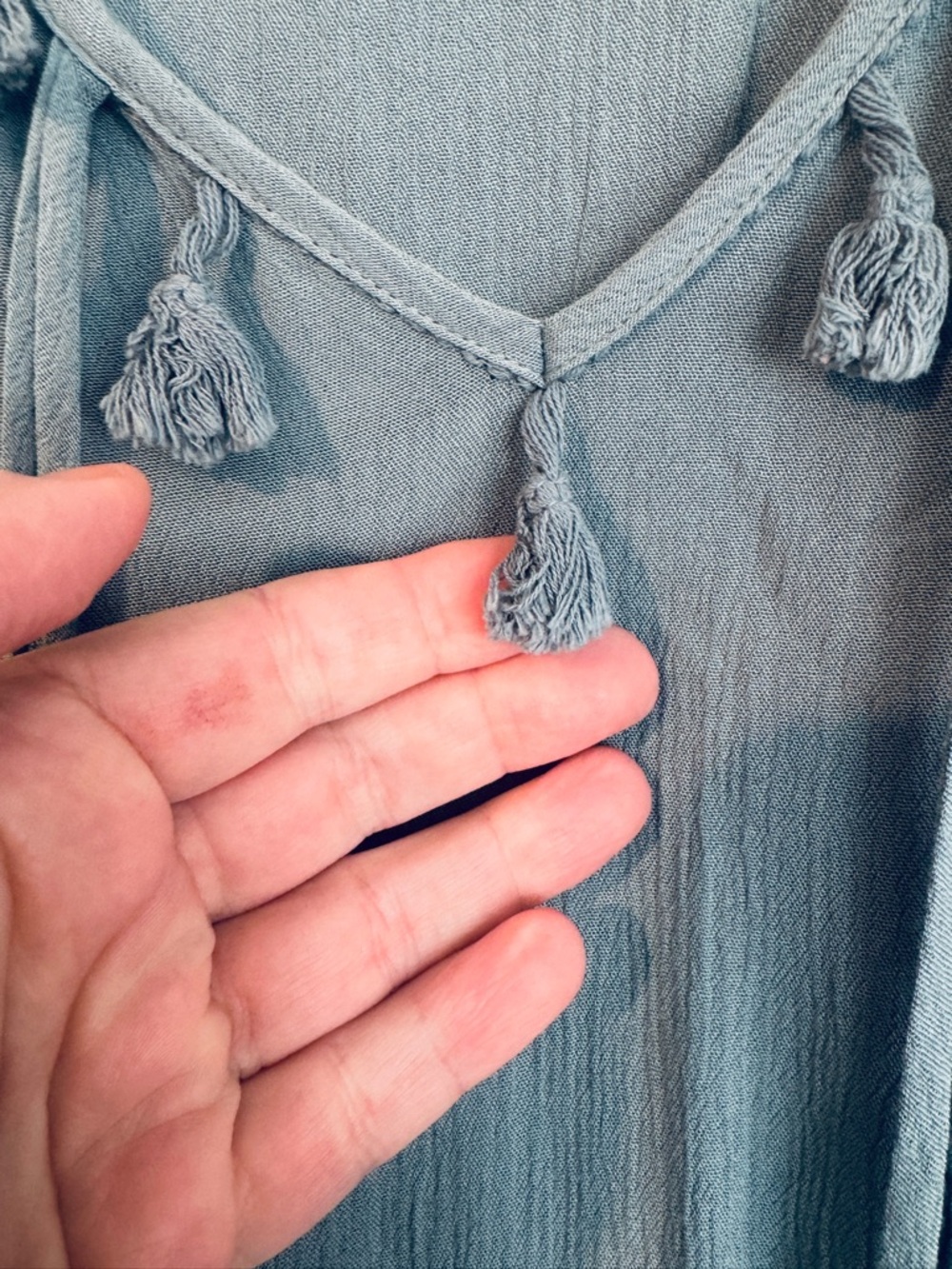 Davina Boho Goddess Maxi Dress Tiered Tassels Dusty Teal Seafoam Mint Dress - Picture 5 of 11